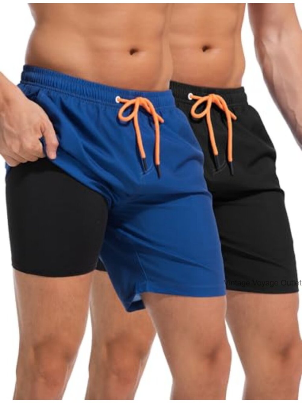 2 Pack Men's Swim Trunks with Built-in Compression Liner Quick Dry Board Shorts